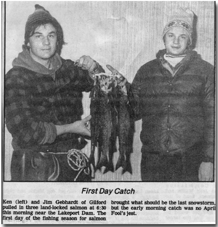 Carl Gephardt's sons, Ken and Jim with opening day catch of salmon from local newspaper.