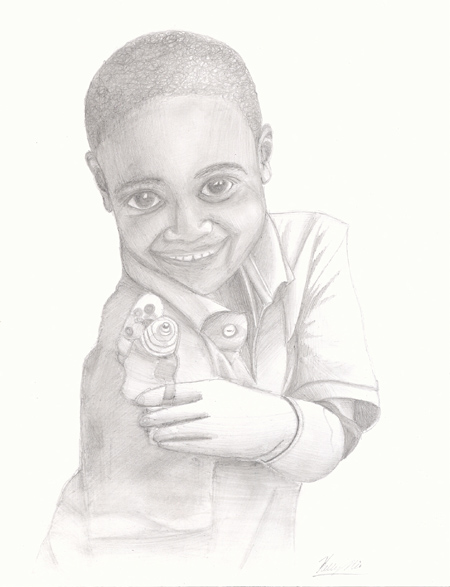 Pencil Sketches - Boy using prosthetic arm for the first time.